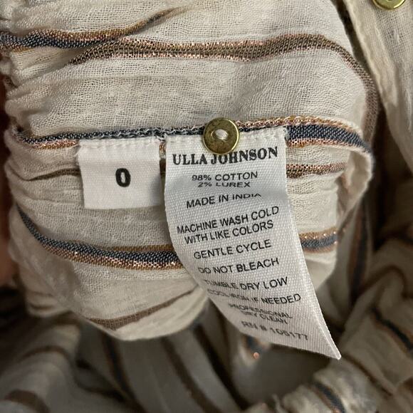 Ulla Johnson Elio Cream Metallic Stripe Tassel Ruffle Sleeve Jumpsuit Size 0 - Picture 10 of 10